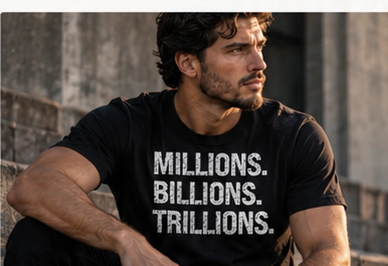 White distressed lettering on the front of a black T-shirt