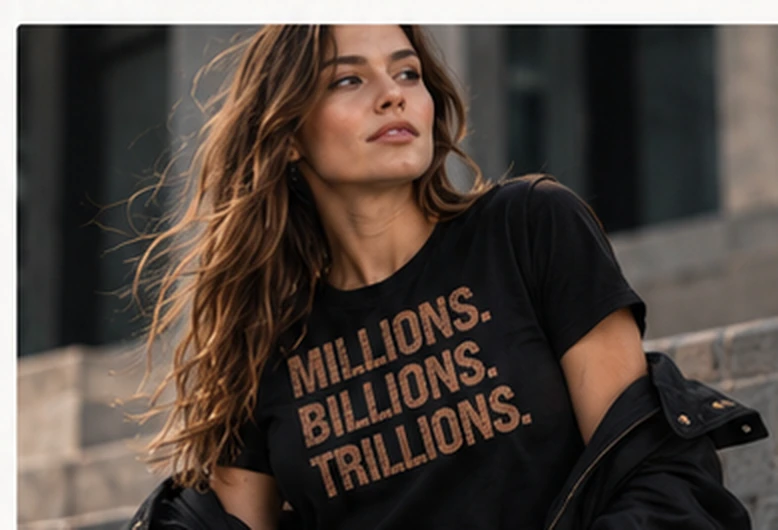 Copper distressed lettering on the front of a black T-shirt