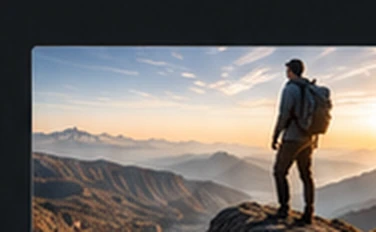 Hiker overlooking the mountains at sunrise