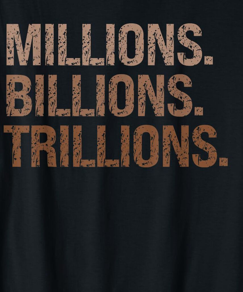 User-supplied exact original copper distressed three-line lettering on the FRONT of a black shirt